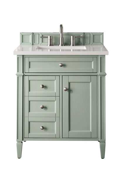 Brittany 30" Single Vanity, Sage Green, w/ 3 CM White Zeus Silestone Top