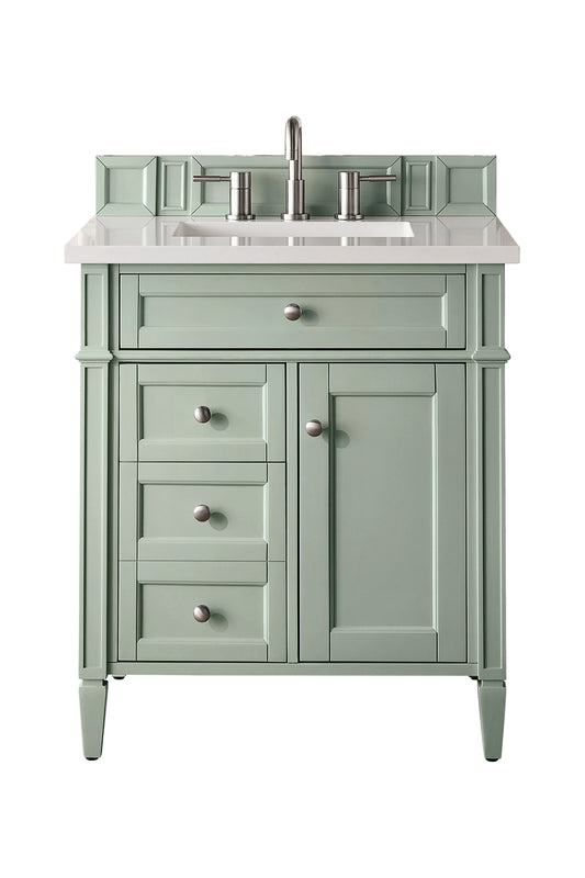 Brittany 30" Single Vanity, Sage Green, w/ 3 CM White Zeus Silestone Top