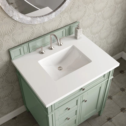 Brittany 30" Single Vanity, Sage Green, w/ 3 CM White Zeus Silestone Top, view 6