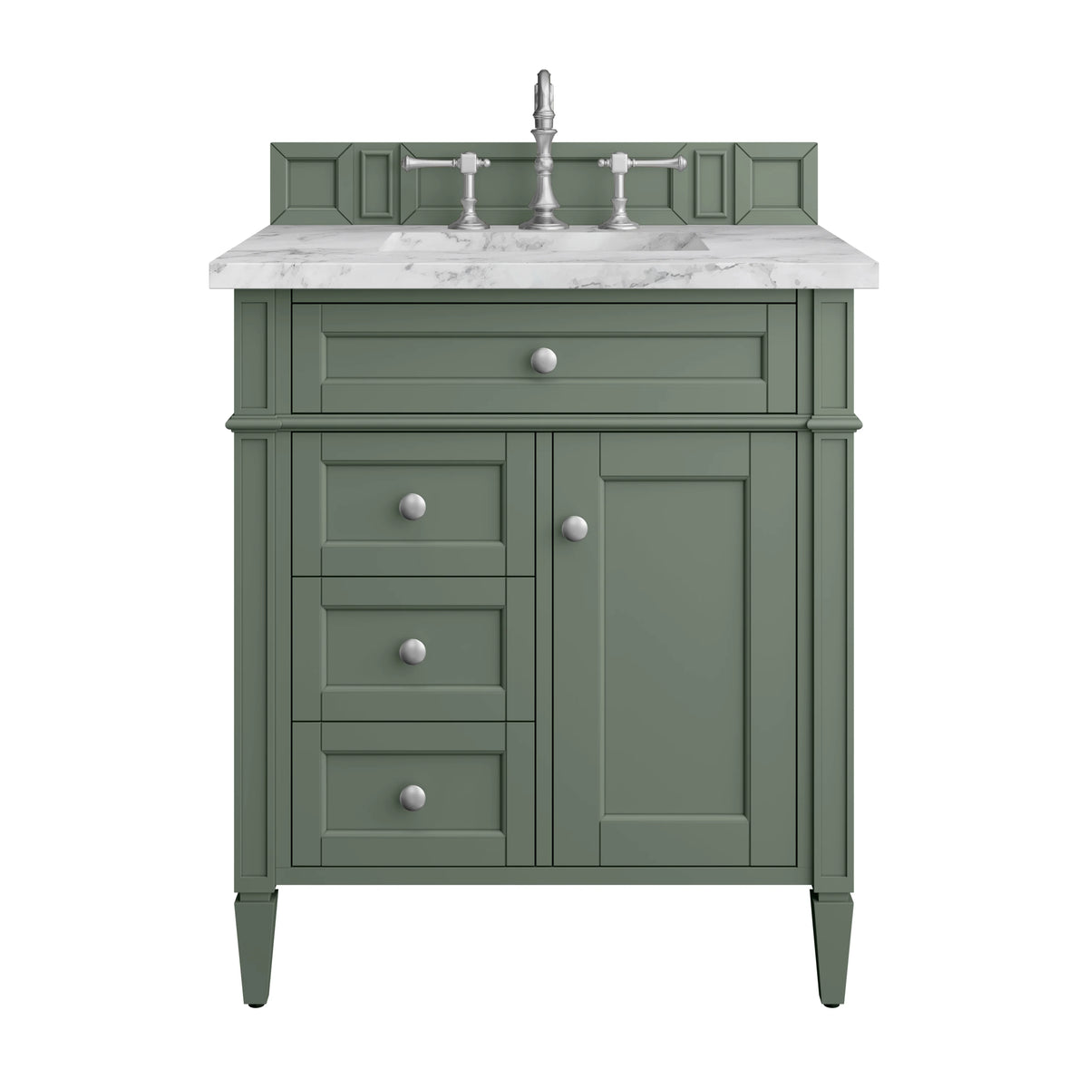 Brittany 30" Single Vanity, Smokey Celadon w/ 3 CM Carrara Marble Top