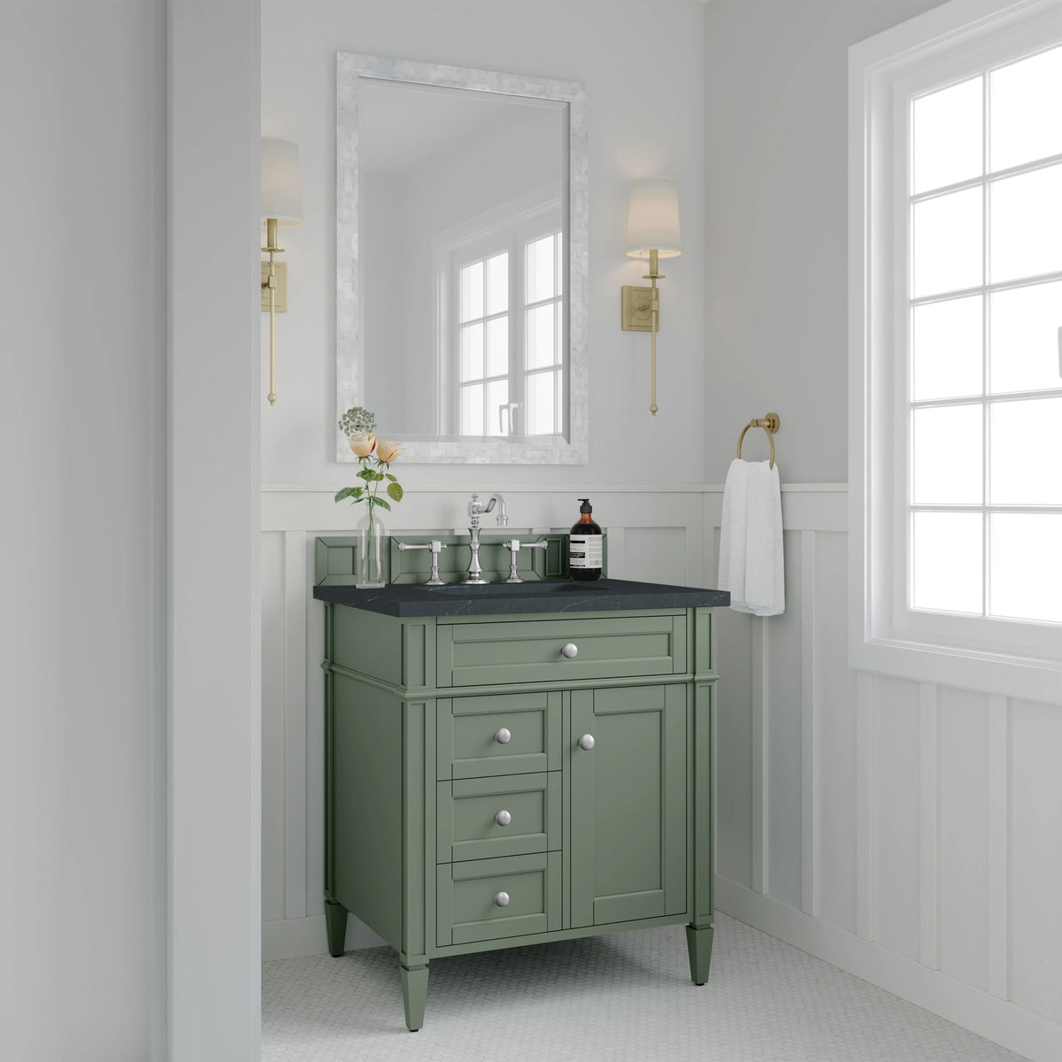 Brittany 30" Single Vanity, Smokey Celadon w/ 3 CM Charcoal Soapstone Top, view 3