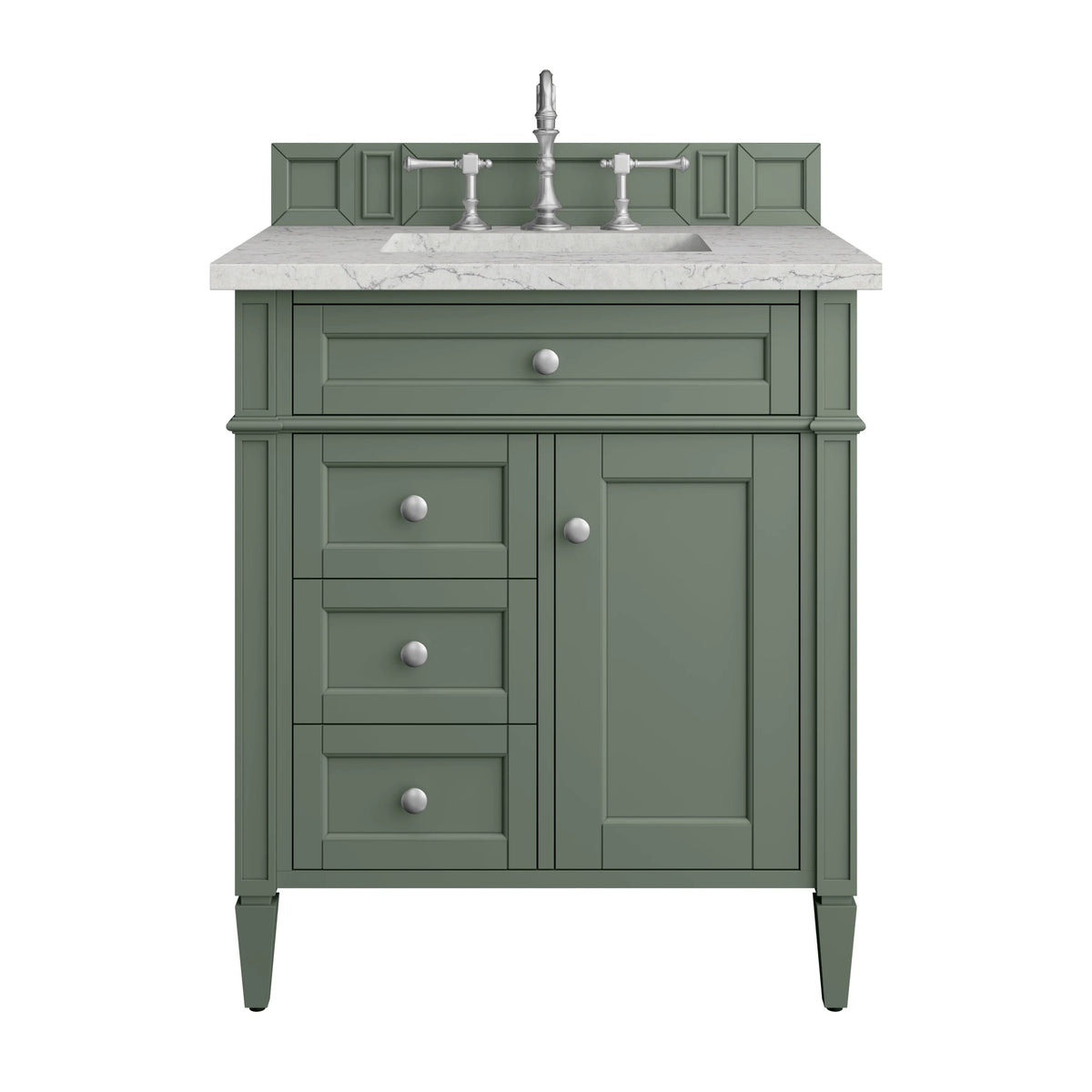 Brittany 30" Single Vanity, Smokey Celadon w/ 3 CM Eternal Jasmine Pearl Top