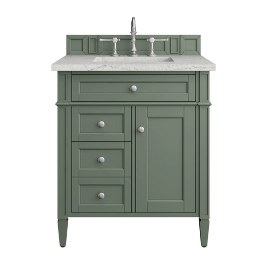 Brittany 30" Single Vanity, Smokey Celadon w/ 3 CM Eternal Jasmine Pearl Top