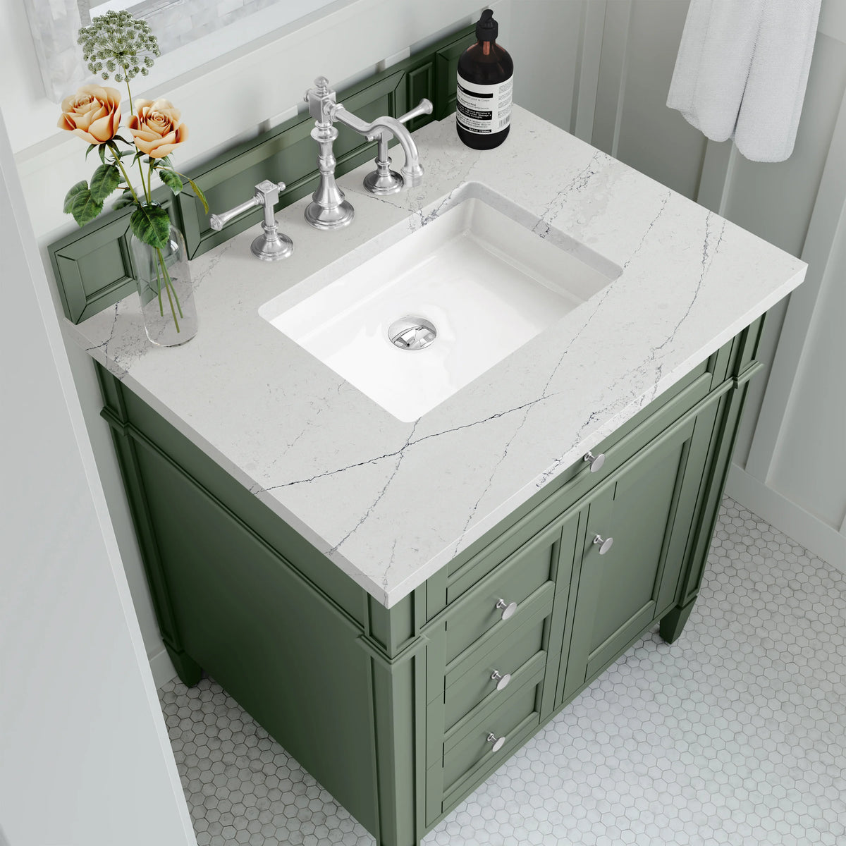Brittany 30" Single Vanity, Smokey Celadon w/ 3 CM Ethereal Noctis Top, view 5