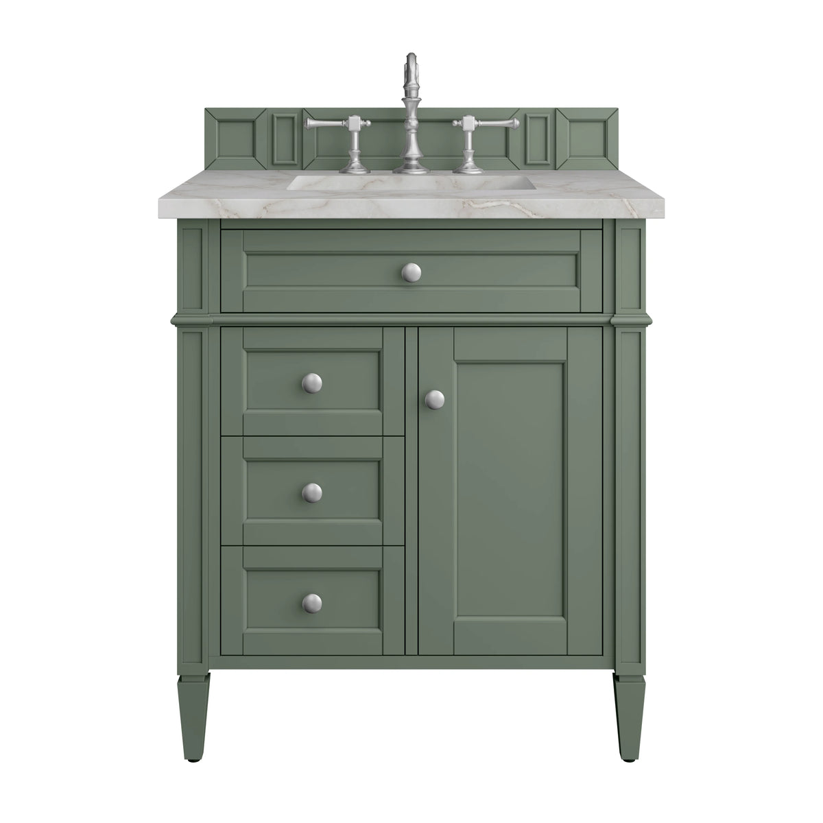 Brittany 30" Single Vanity, Smokey Celadon w/ 3 CM Victorian Silver Top