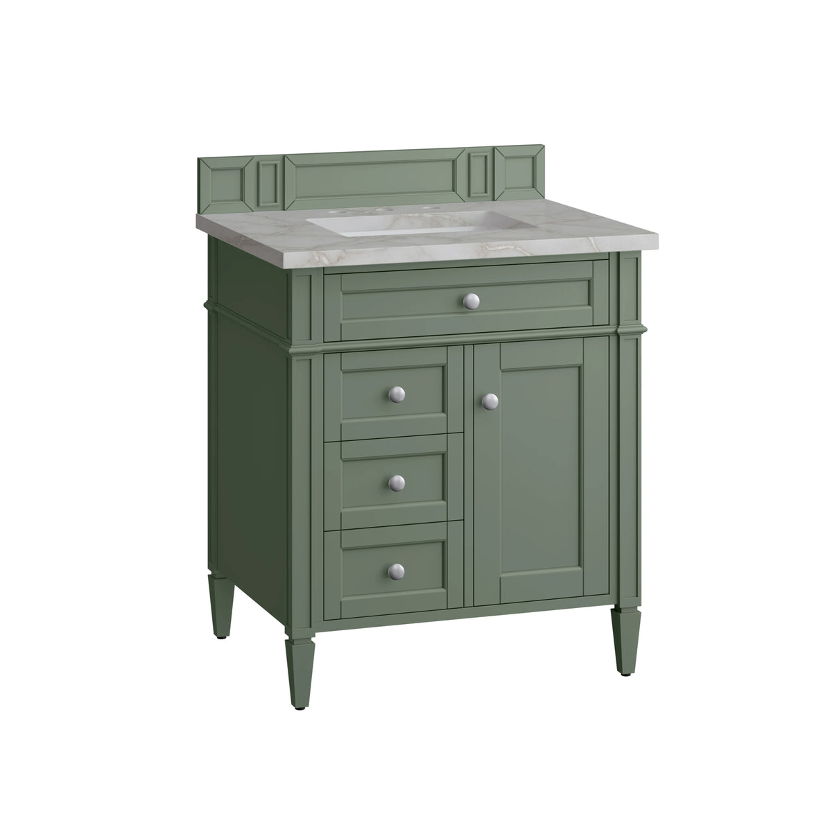 Brittany 30" Single Vanity, Smokey Celadon w/ 3 CM Victorian Silver Top, view 6