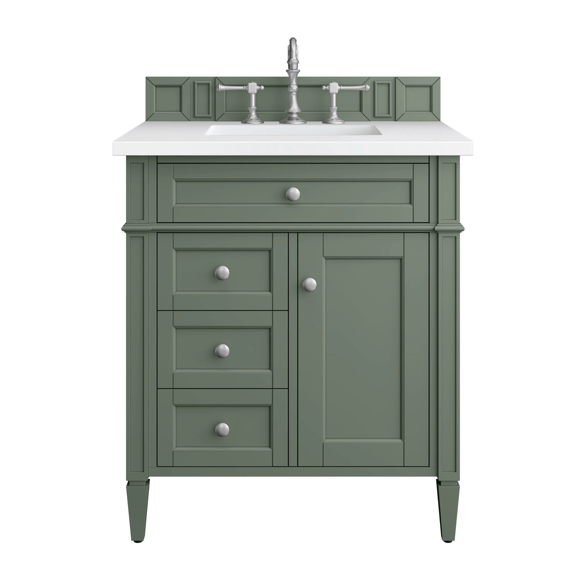 Brittany 30" Single Vanity, Smokey Celadon w/ 3 CM White Zeus Top