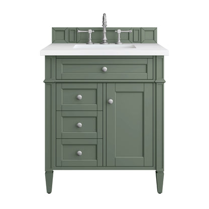 Brittany 30" Single Vanity, Smokey Celadon w/ 3 CM White Zeus Top
