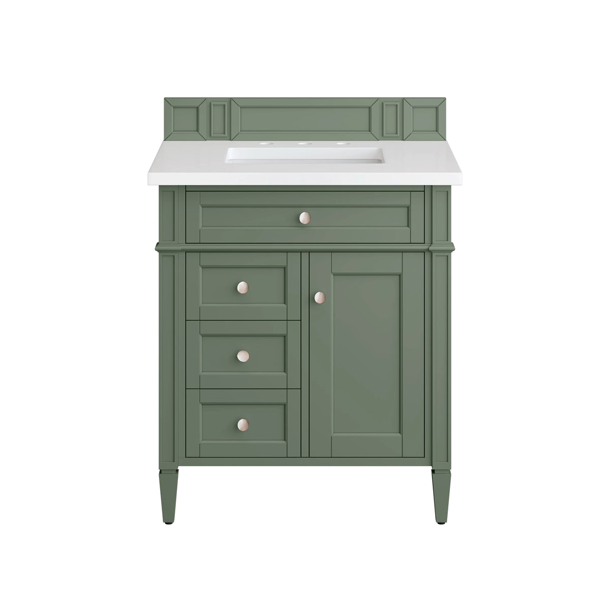 Brittany 30" Single Vanity, Smokey Celadon w/ 3 CM White Zeus Top, view 2