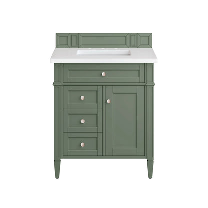 Brittany 30" Single Vanity, Smokey Celadon w/ 3 CM White Zeus Top, view 2