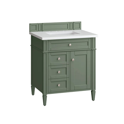 Brittany 30" Single Vanity, Smokey Celadon w/ 3 CM White Zeus Top, view 7