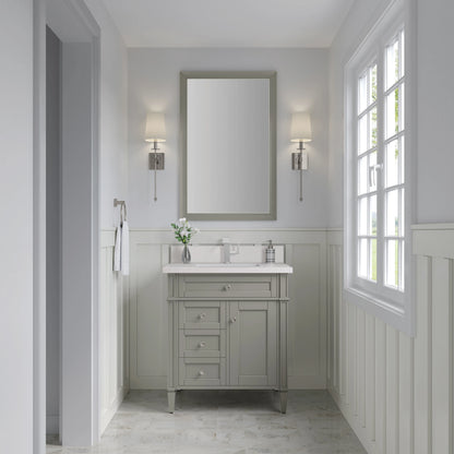 Brittany 30" Single Vanity, Urban Gray, w/ Single Hole 3 CM White Zeus Silestone Top & Backsplash, view 2