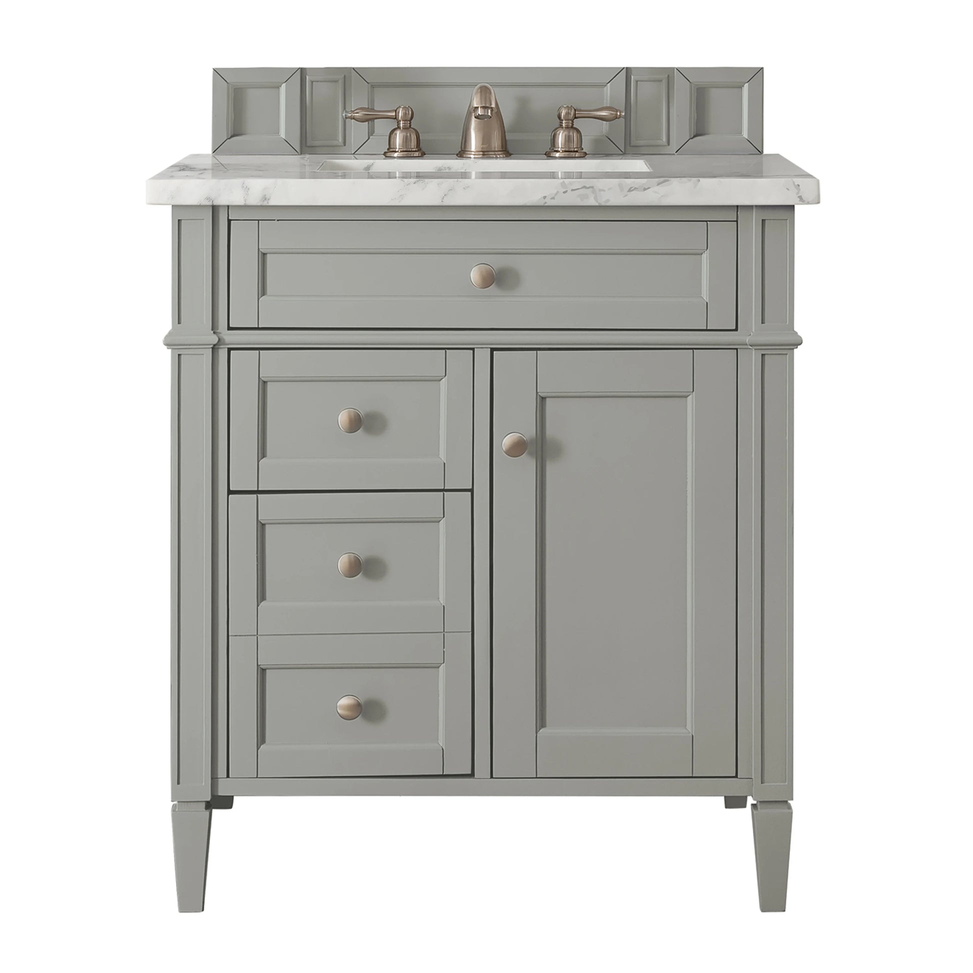 Brittany 30" Single Vanity, Urban Gray w/ 3 CM Carrara Marble Top