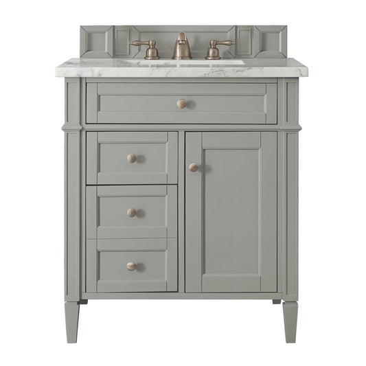 Brittany 30" Single Vanity, Urban Gray w/ 3 CM Carrara Marble Top