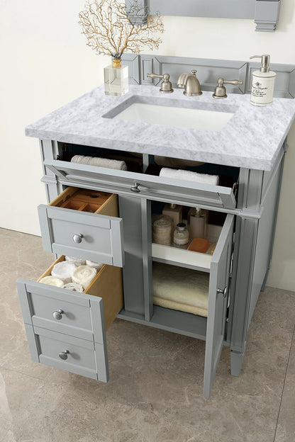 Brittany 30" Single Vanity, Urban Gray w/ 3 CM Carrara Marble Top, view 4