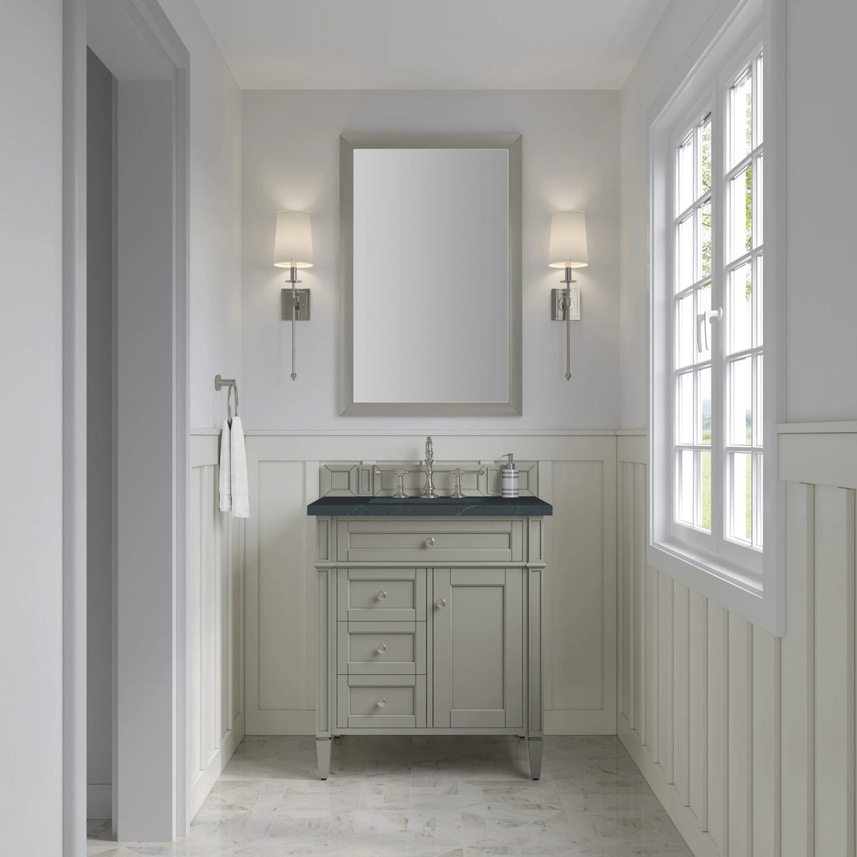 Brittany 30" Single Vanity, Urban Gray, w/ 3 CM Charcoal Soapstone Silestone Top, view 2