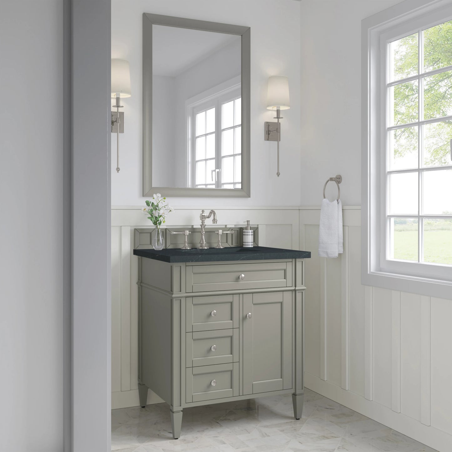 Brittany 30" Single Vanity, Urban Gray, w/ 3 CM Charcoal Soapstone Silestone Top, view 3