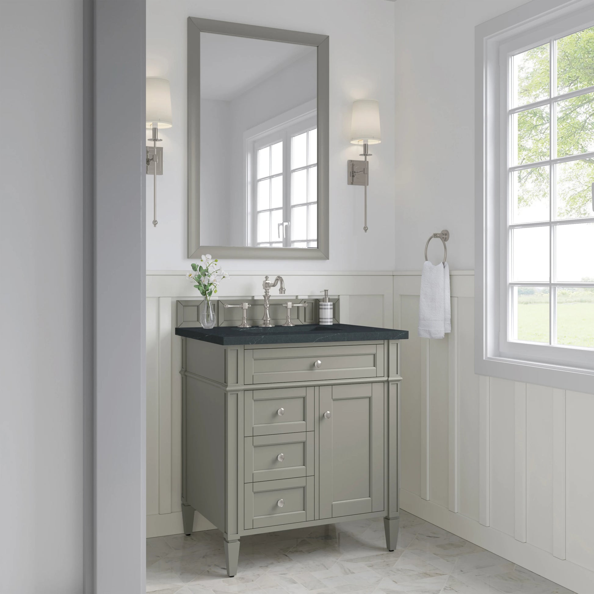 Brittany 30" Single Vanity, Urban Gray, w/ 3 CM Charcoal Soapstone Silestone Top, view 3