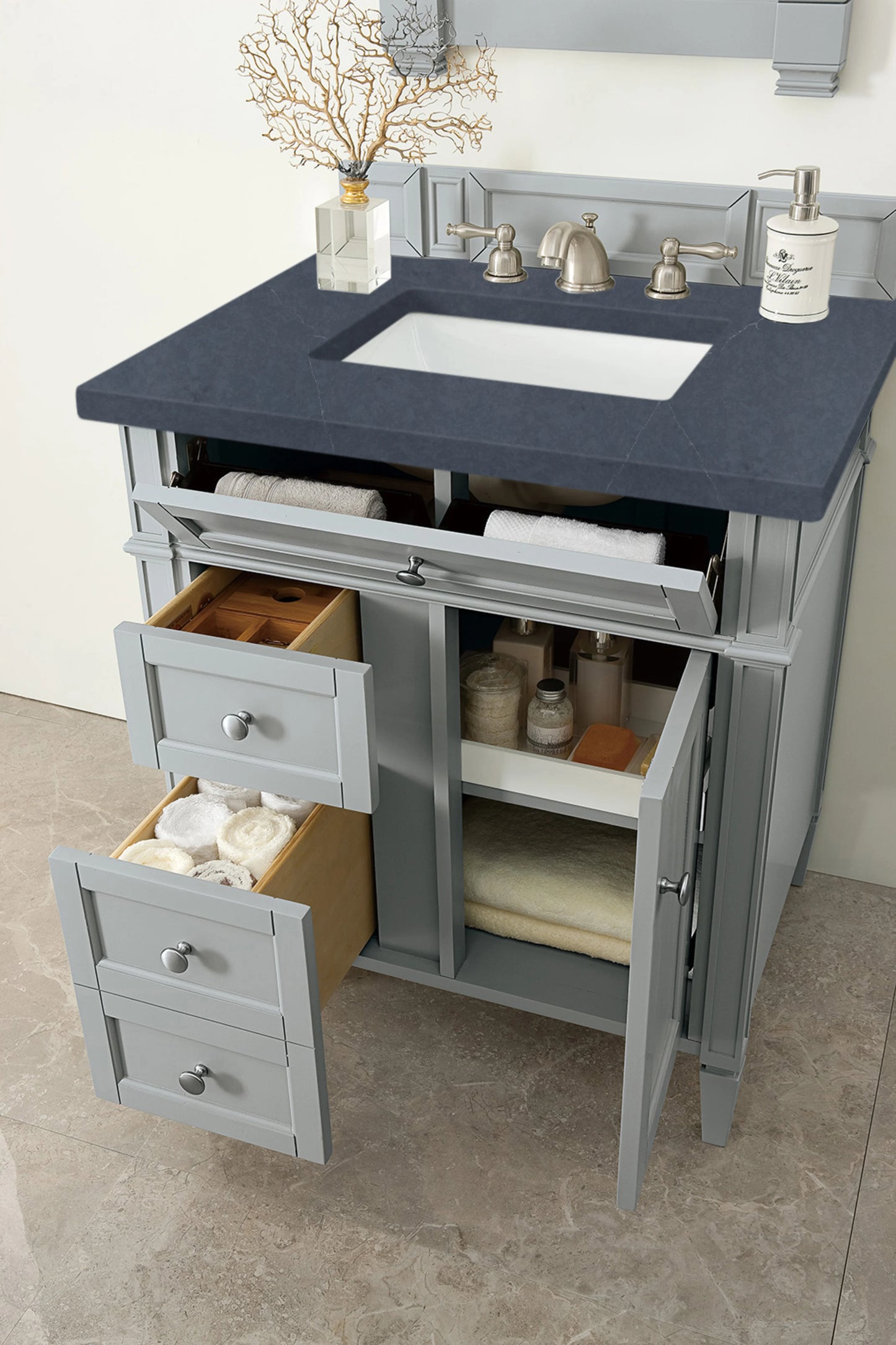 Brittany 30" Single Vanity, Urban Gray, w/ 3 CM Charcoal Soapstone Silestone Top, view 4