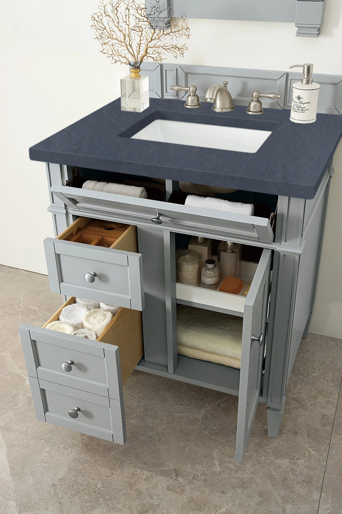 Brittany 30" Single Vanity, Urban Gray, w/ 3 CM Charcoal Soapstone Silestone Top, view 4