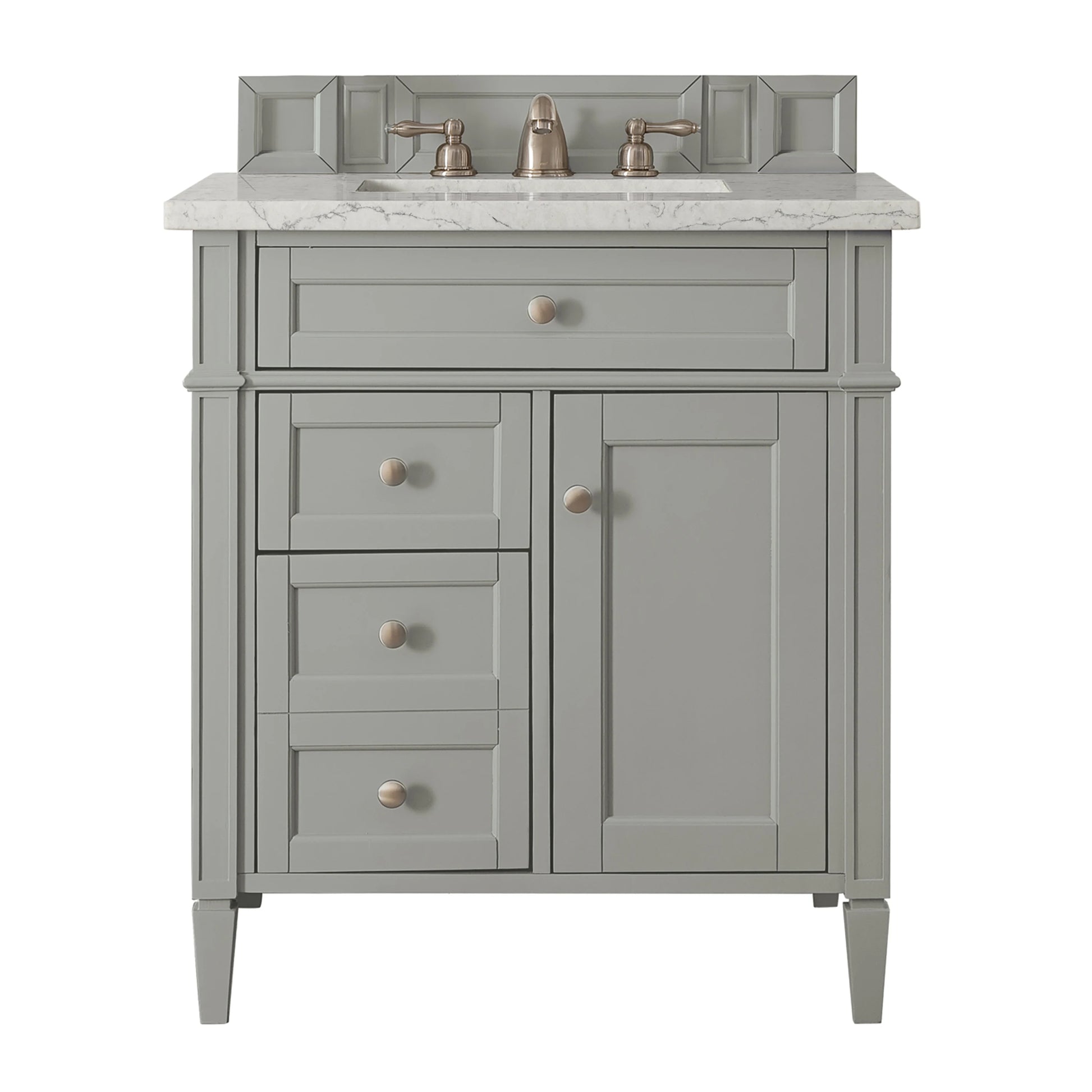 Brittany 30" Single Vanity, Urban Gray, w/ 3 CM Eternal Jasmine Pearl Silestone Top