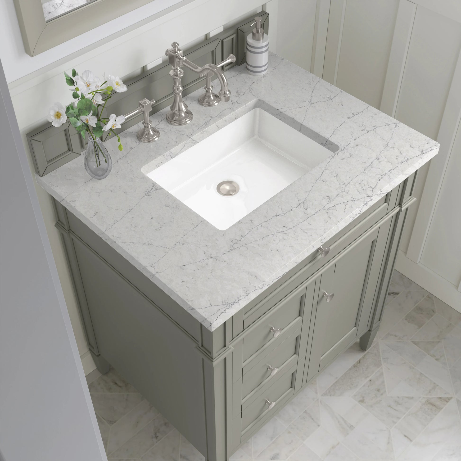 Brittany 30" Single Vanity, Urban Gray, w/ 3 CM Eternal Jasmine Pearl Silestone Top, view 6