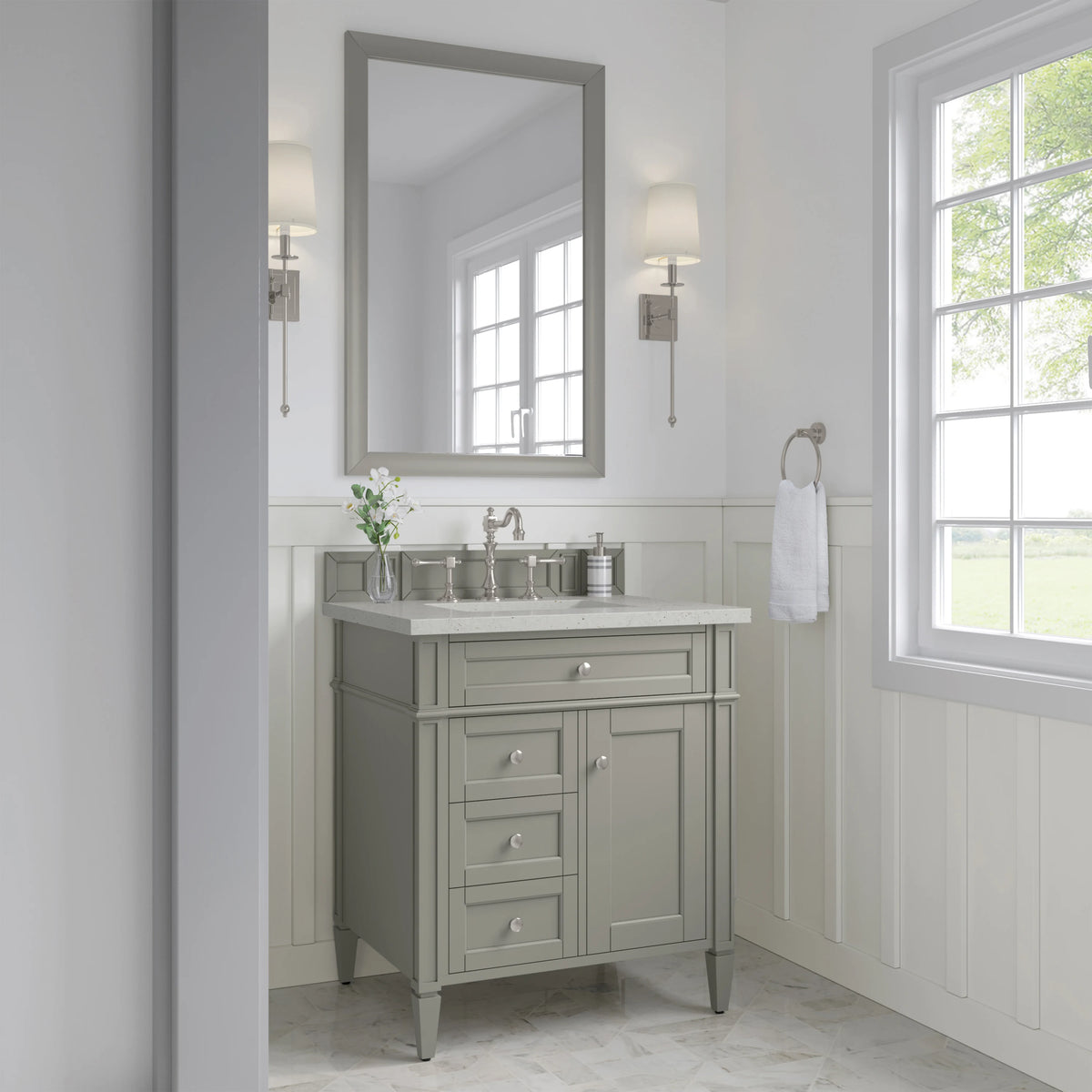 Brittany 30" Single Vanity, Urban Gray, w/ 3 CM Lime Delight Silestone Top, view 3