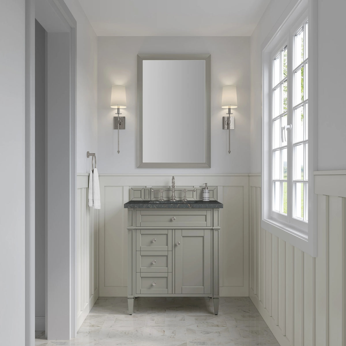 Brittany 30" Single Vanity, Urban Gray, w/ 3 CM Parisien Bleu Silestone Top, view 2