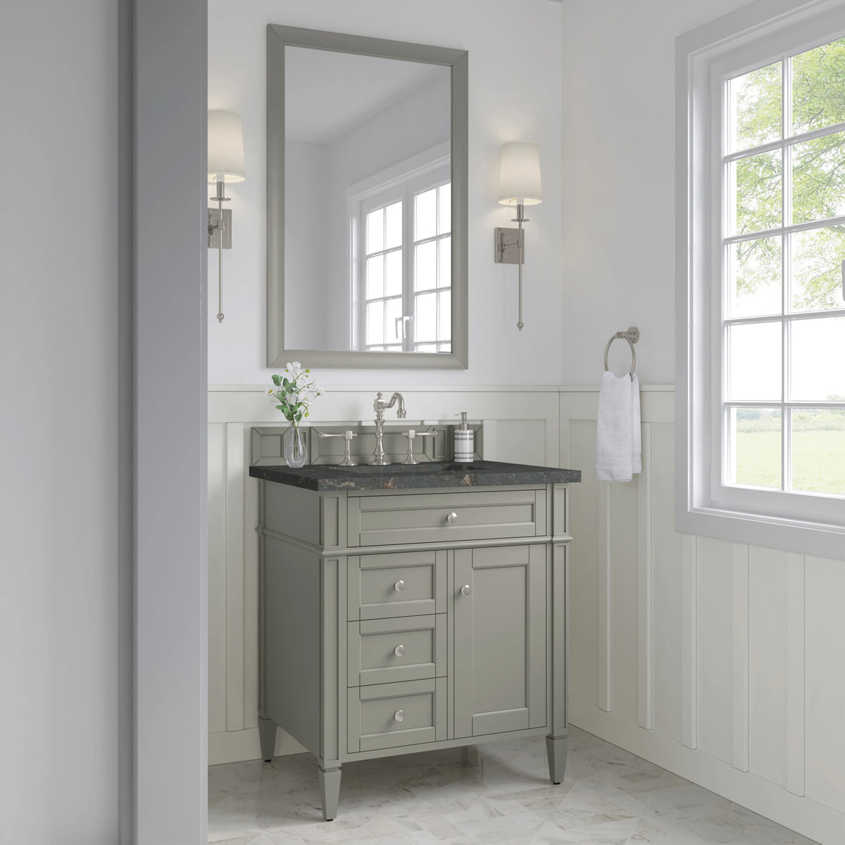 Brittany 30" Single Vanity, Urban Gray, w/ 3 CM Parisien Bleu Silestone Top, view 3