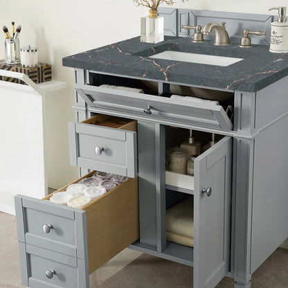 Brittany 30" Single Vanity, Urban Gray, w/ 3 CM Parisien Bleu Silestone Top, view 4