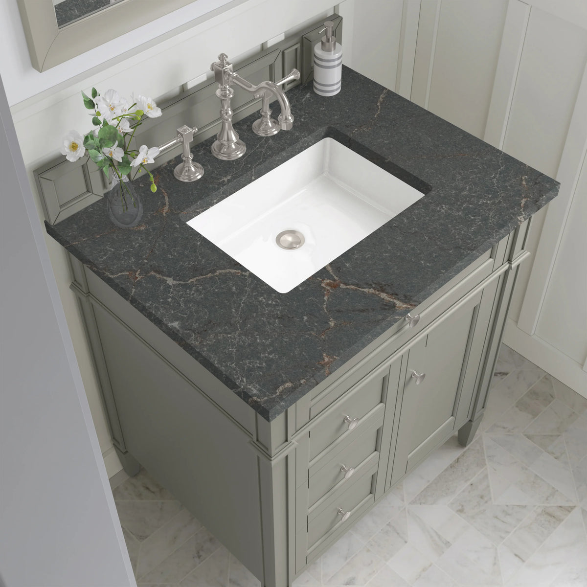 Brittany 30" Single Vanity, Urban Gray, w/ 3 CM Parisien Bleu Silestone Top, view 6