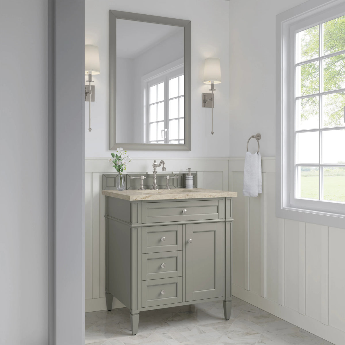 Brittany 30" Single Vanity, Urban Gray, w/ 3 CM Tajnar Eclos Top, view 3