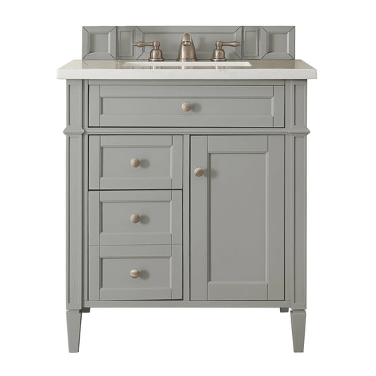 Brittany 30" Single Vanity, Urban Gray, w/ 3 CM White Zeus Silestone Top