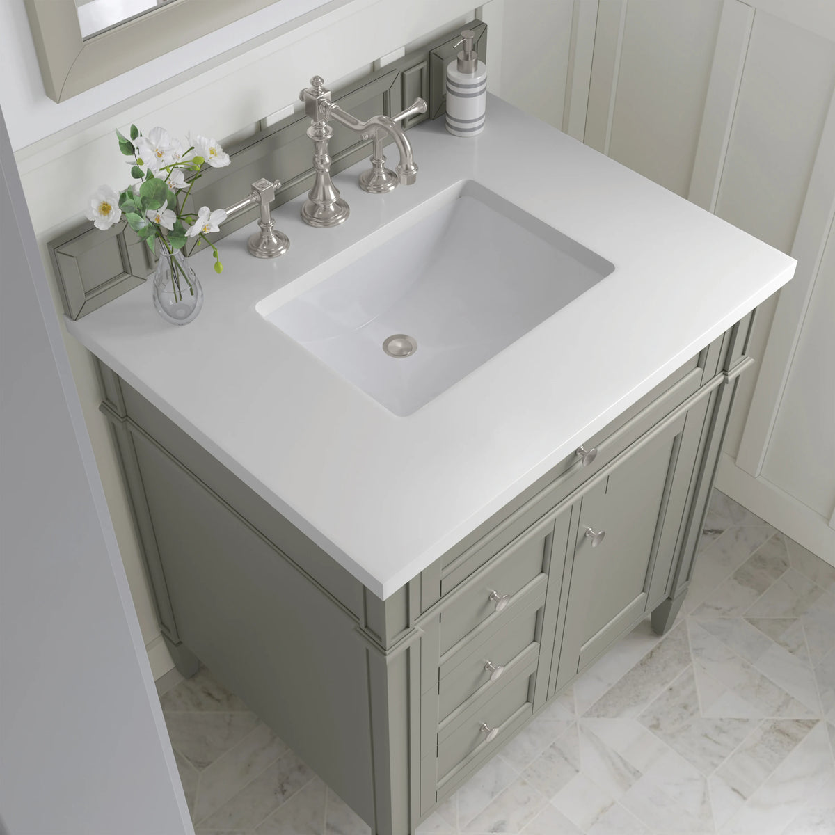 Brittany 30" Single Vanity, Urban Gray, w/ 3 CM White Zeus Silestone Top, view 5