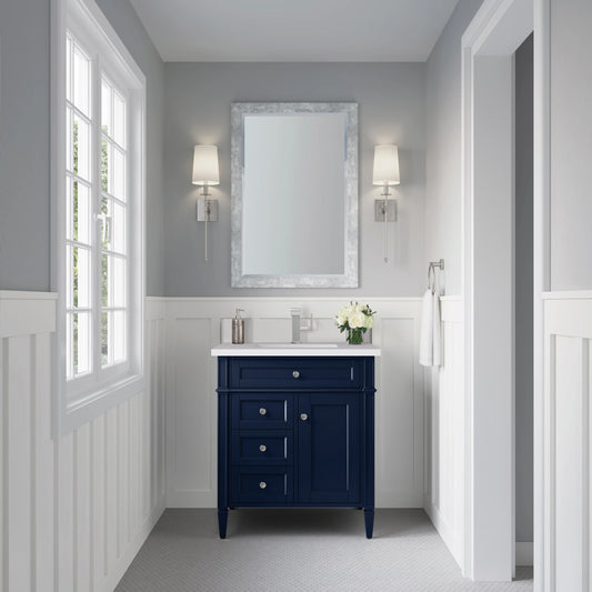 Brittany 30" Single Vanity, Victory Blue w/ Single Hole 3 CM White Zeus Silestone Top & Backsplash, view 2
