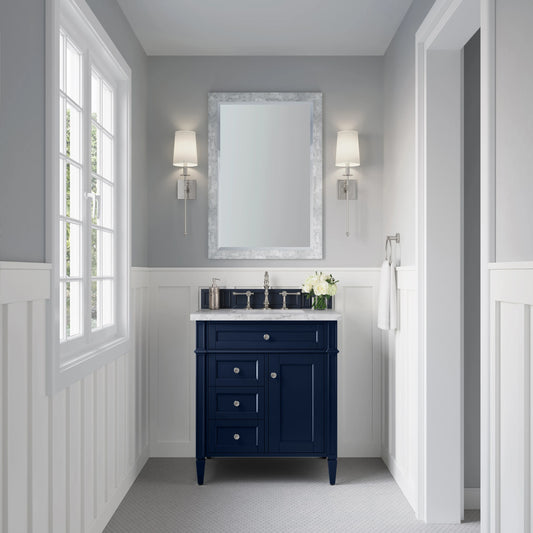 Brittany 30" Single Vanity, Victory Blue w/ 3 CM Carrara Marble Top, view 2