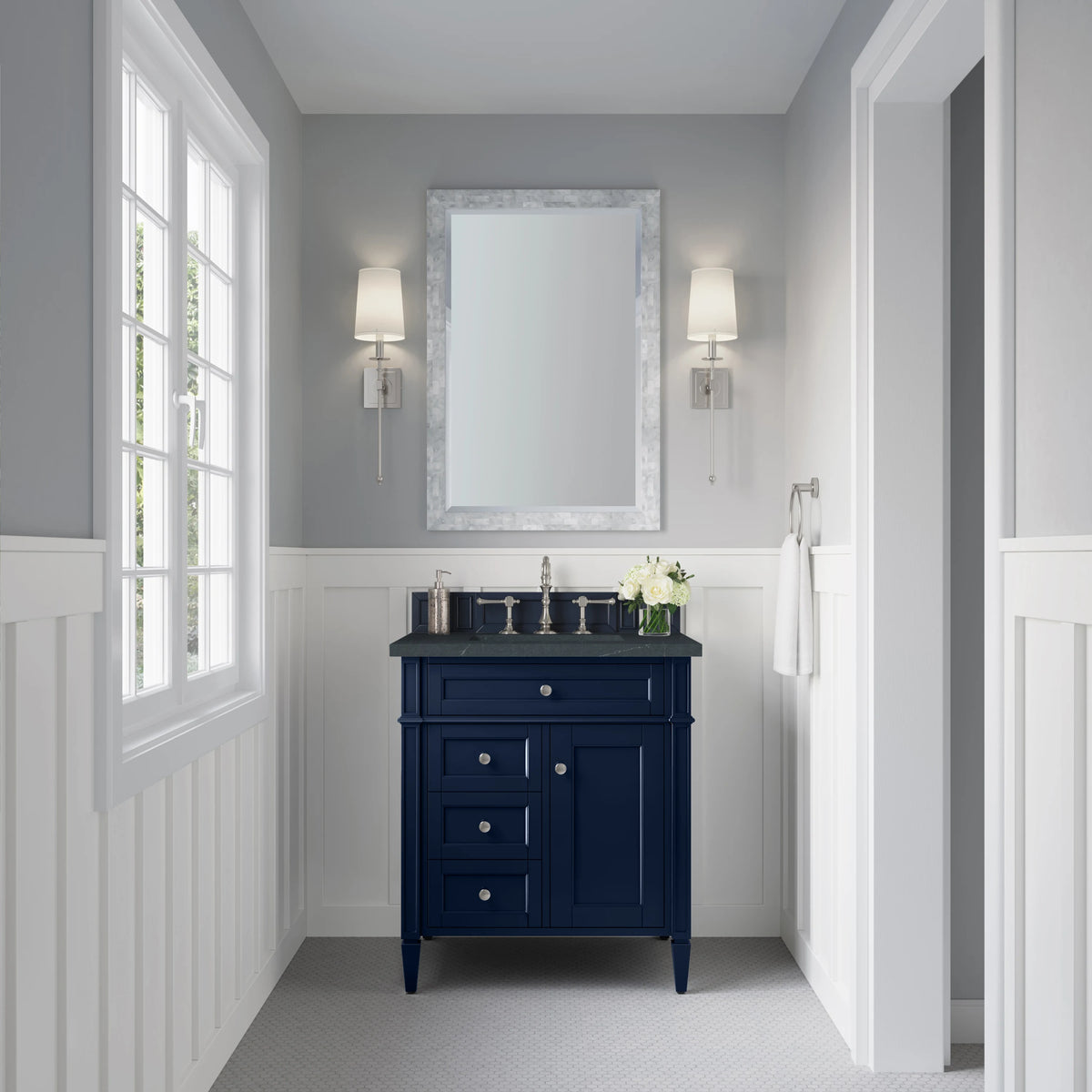 Brittany 30" Single Vanity, Victory Blue w/ 3 CM Charcoal Soapstone Silestone Top, view 2