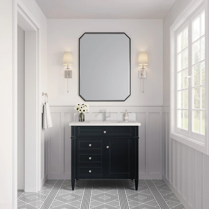 Brittany 36" Single Vanity, Black Onyx w/ Single Hole 3 CM White Zeus Silestone Top & Backsplash, view 2