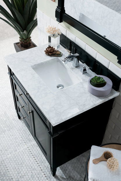 Brittany 36" Single Vanity, Black Onyx w/ 3 CM Carrara Marble Top, view 5