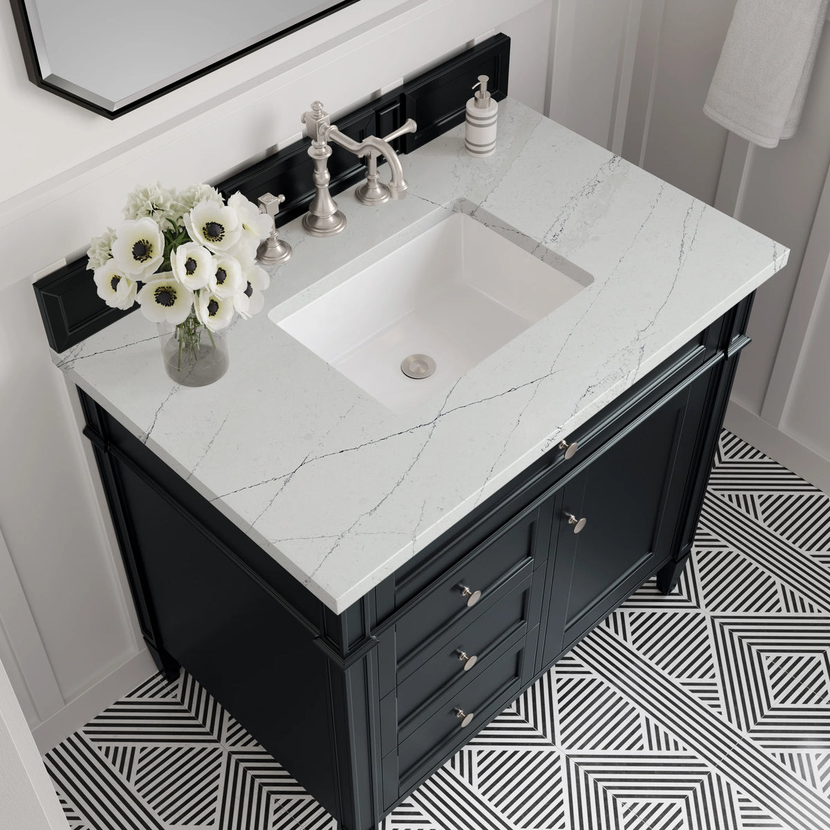Brittany 36" Single Vanity, Black Onyx w/ 3 CM Ethereal Noctis Silestone Top, view 5