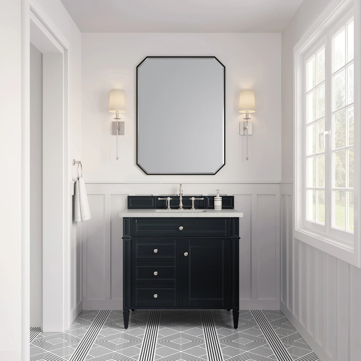 Brittany 36" Single Vanity, Black Onyx w/ 3 CM Lime Delight Silestone Top, view 2