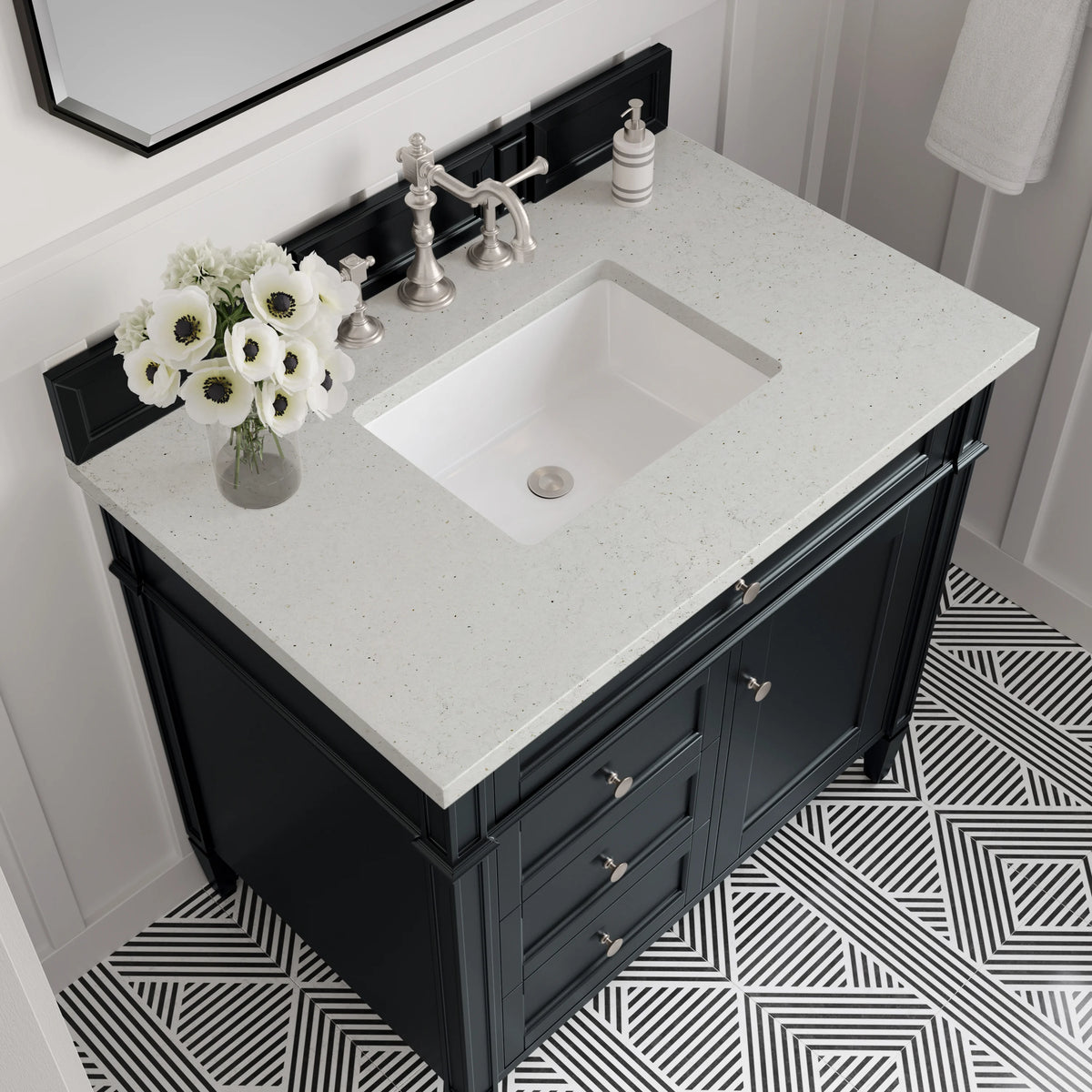 Brittany 36" Single Vanity, Black Onyx w/ 3 CM Lime Delight Silestone Top, view 5