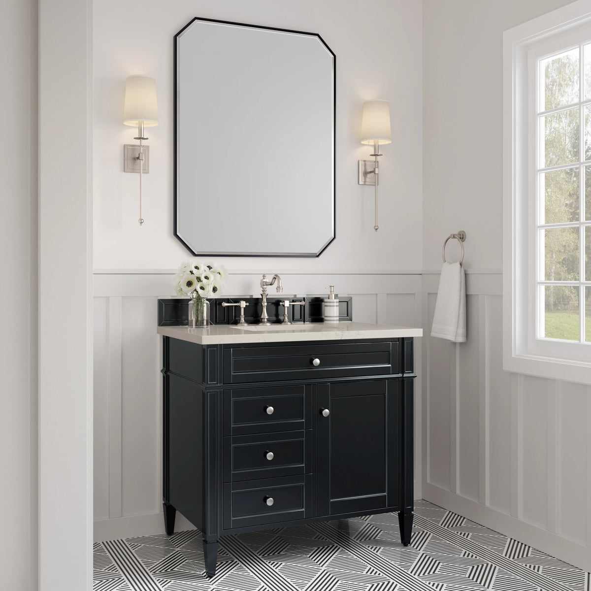 Brittany 36" Single Vanity, Black Onyx, w/ 3 CM Siberian Silestone Top, view 3