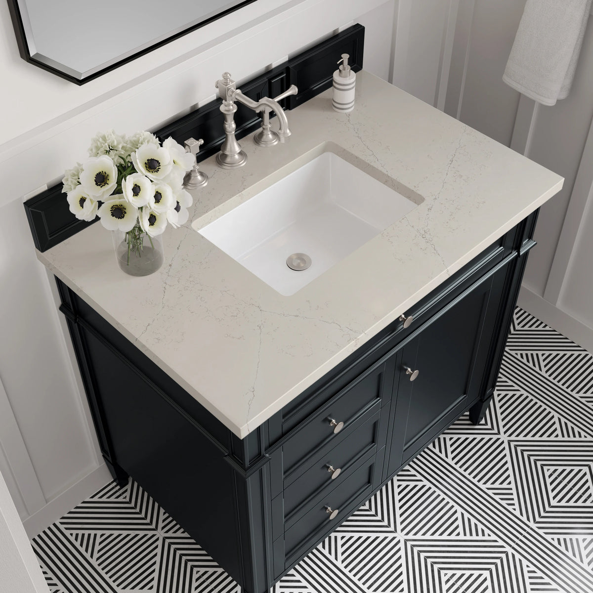 Brittany 36" Single Vanity, Black Onyx, w/ 3 CM Siberian Silestone Top, view 4