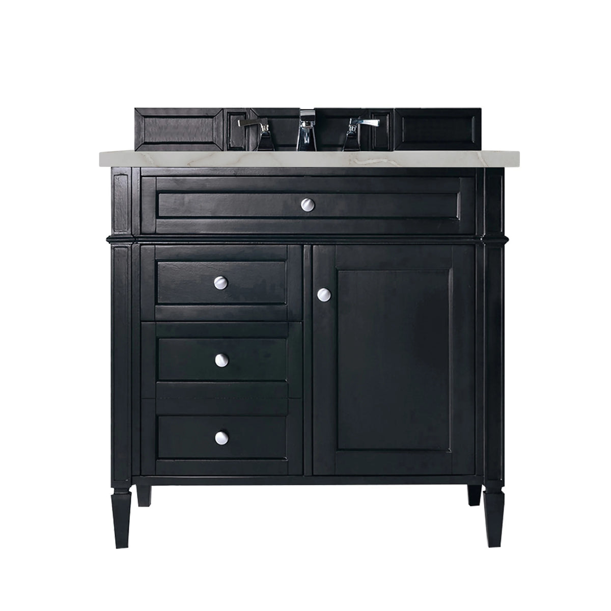 Brittany 36" Single Vanity, Black Onyx w/ 3 CM Victorian Silver Silestone Top