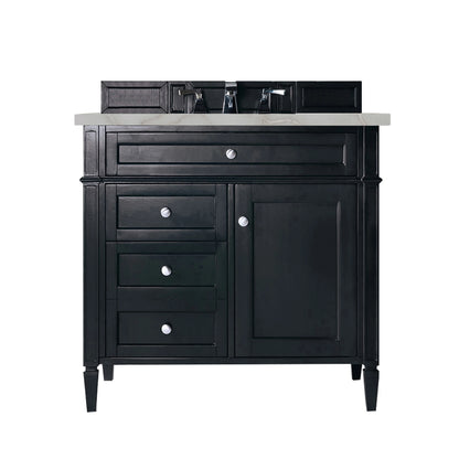 Brittany 36" Single Vanity, Black Onyx w/ 3 CM Victorian Silver Silestone Top