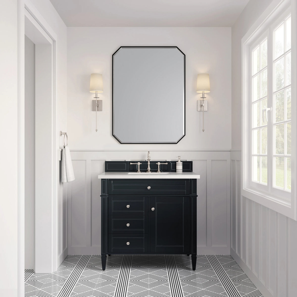 Brittany 36" Single Vanity, Black Onyx w/ 3 CM White Zeus Silestone Top, view 2