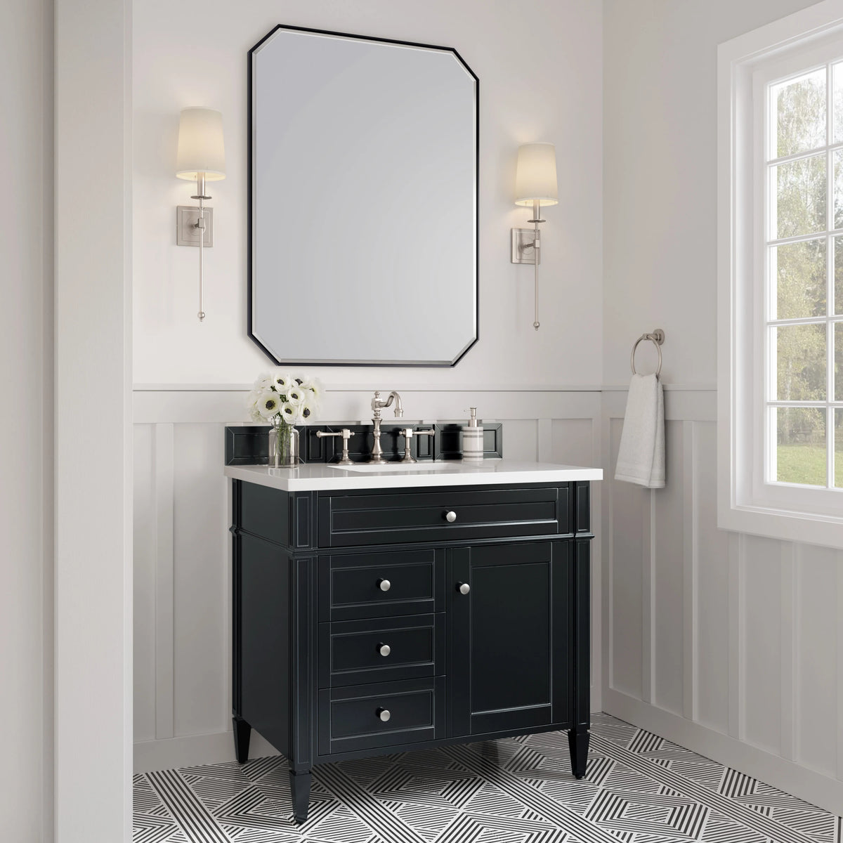 Brittany 36" Single Vanity, Black Onyx w/ 3 CM White Zeus Silestone Top, view 3