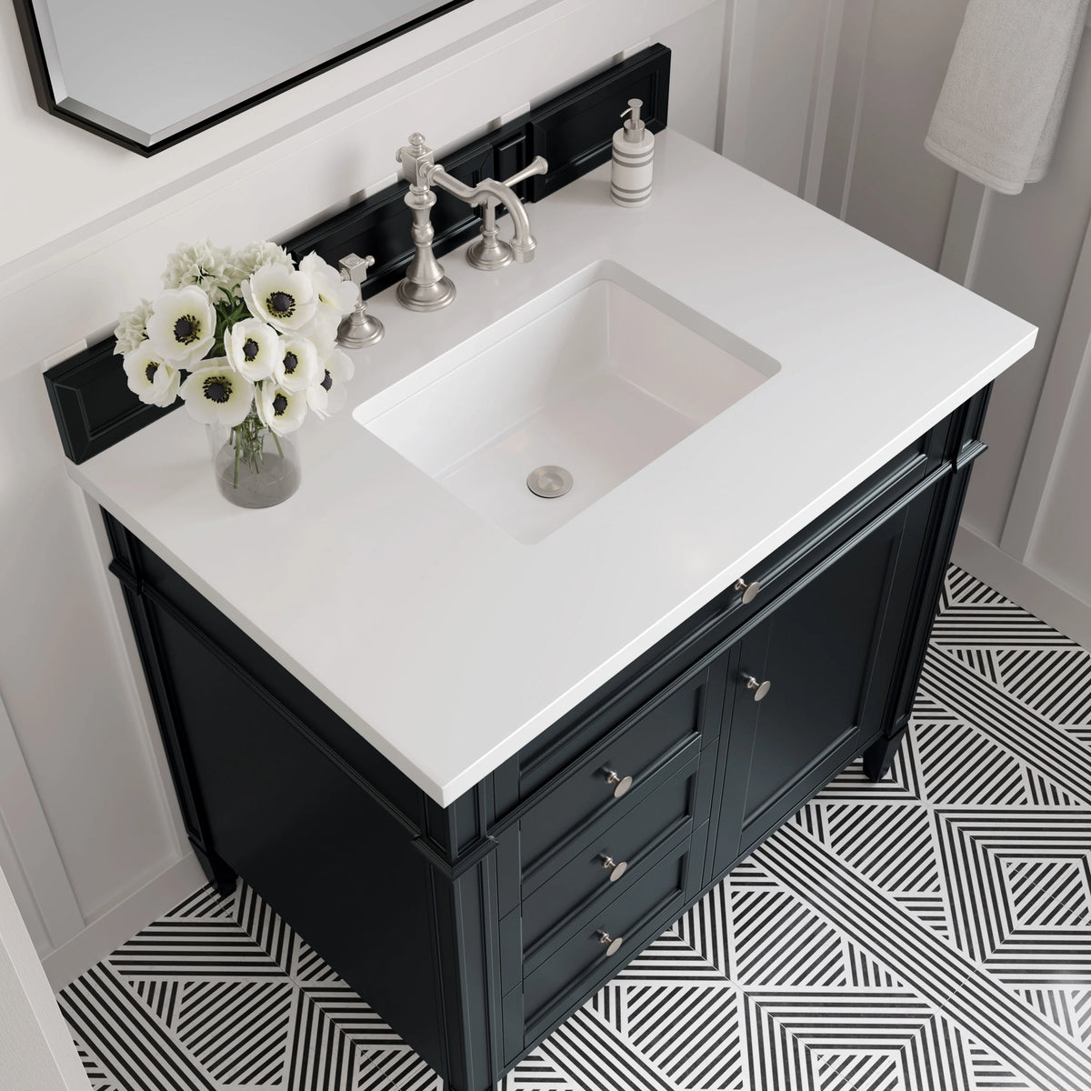 Brittany 36" Single Vanity, Black Onyx w/ 3 CM White Zeus Silestone Top, view 4