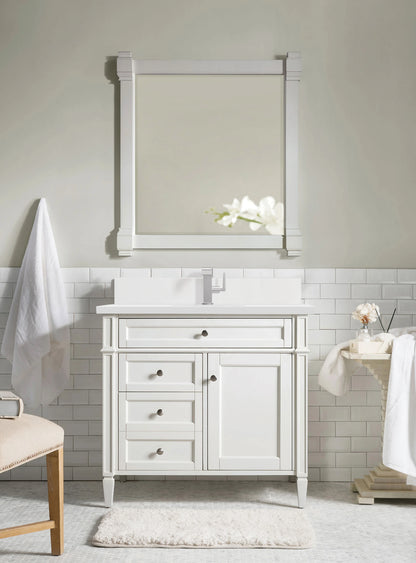 Brittany 36" Single Vanity, Bright White w/ Single Hole 3 CM White Zeus Silestone Top & Backsplash, view 3
